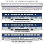 Kato Scale Amtrak Pacific Surfliner 4-CAR Add-on Set Lighted 106-9002-1. Fixed Price $251.49.