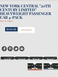 Lionel New York Central "20TH Century Limited" Passenger Car 4-PACK 6-15521. Fixed Price $375.00.