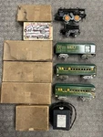 + American Flyer Cast Iron #3195 Locomotive & Tender Car Green Passenger Set. Fixed Price $295.00.