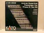 Kato Scale 106-3508 Amtrak Superliner Passenger 4 Car Set, Phase Iv, B2. Fixed Price $175.00.