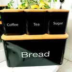 Mdc Bread Coffee Tea Sugar Metal Bin Tin Canister Box Set With Bamboo Wood Lid. Fixed Price $131.91.