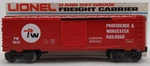 Lionel 6-9415 Gauge Providence & Worcester Boxcar Ex/box. Fixed Price $11.67.