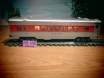 Lionel 2444 Newark Pullman Passenger Car Silver, Red Stripe Postwar Gauge. Fixed Price $32.00.