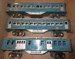 Lionel #1685/1686/1687 Pre War Blue/ Silver Roofs .passenger Cars ,rare. Fixed Price $299.95.