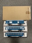 + Williams Gauge Tinplate Blue & Silver 1600 Series 3-CAR Passenger Set W/ Box. Fixed Price $275.00.