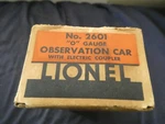 Lionel 2601 Observation Car Original Box Only. Fixed Price $45.00.