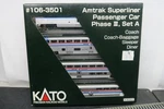 Kato Scale 106-3501 Amtrak Superliner Passenger Car Phase Set Gently Used!. Fixed Price $112.49.