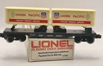 Lionel Gauge, Union Pacific Piggyback Flat Car With Vans Up #9383. Fixed Price $48.00.