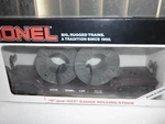 Lionel Lines Depressed Flat Car With Reels 6-16318. Fixed Price $32.00.