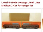 Lionel O-gauge 6-19096 Madison Passenger Cars (2PK) Nib. Fixed Price $175.00.