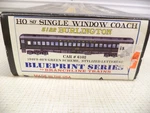 Branchline Ho, 80' Single Window Coach Kit, Burlington 6102. Fixed Price $49.99.