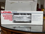 Lionel Aluminum Burlington Silver Halter Coach Passenger Car 6-9577. Fixed Price $85.00.