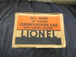 Lionel 2601 Observation Car Original Box Only. Fixed Price $55.00.