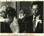 1985 Press Photo Erroll Williams Gets Sworn In By Judge Miriam Walter Asessor. Fixed Price $19.99.