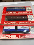 Standard Lionel 6-9801 B&o Car Ln/box, 9821 S&p Gondola, 9803 Johnson Wax. Fixed Price $36.99.