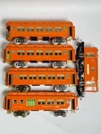 Mth 10-1104-1 Orange Std. Gauge Tinplate No. 9E Electric 4PASSENGER Set Original. Fixed Price $1499.99.