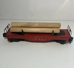 1957 Postwar Lionel #6111 Red Metal Hauler Flat Car With 3 Logs Gauge. Fixed Price $30.00.